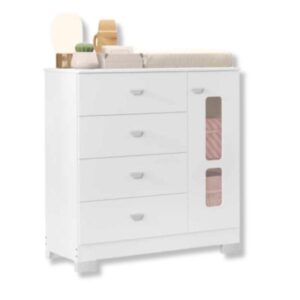 Comoda New Katatau 1 Porta 4 Gavetas Branco Brilho Reller