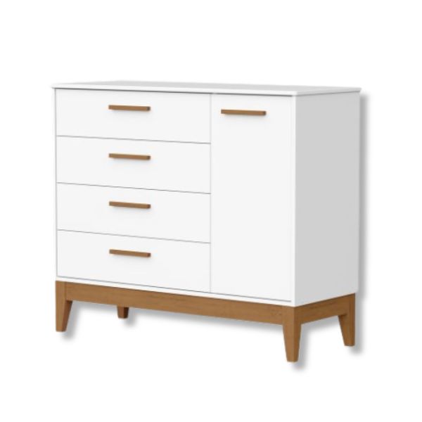 Cômoda Sapateira Flip 1 Porta 4 Gavetas Branco Fosco