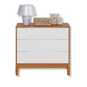 Cômoda Infantil 3 Gavetas Coleção Lion Cor Carvalho Avelã com Branco