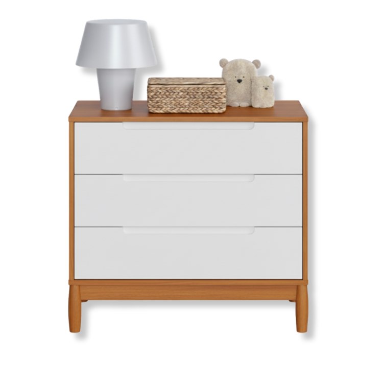 Cômoda Infantil 3 Gavetas Coleção Lion Cor Carvalho Avelã com Branco