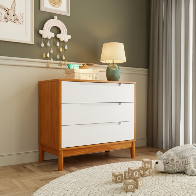 Cômoda Infantil 3 Gavetas Coleção Lion Cor Carvalho Avelã com Branco - Imagem 2