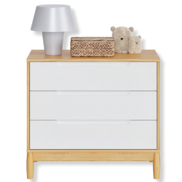 Cômoda Infantil 3 Gavetas Coleção Lion Cor Nature com Branco