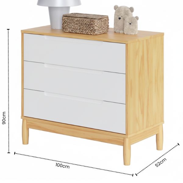 Cômoda Infantil 3 Gavetas Coleção Lion Cor Nature com Branco - Imagem 3